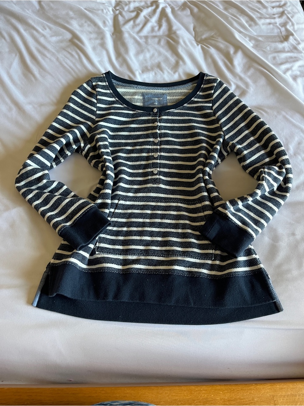 Sonoma Black & White Striped Scoop Neck Henley Sweater